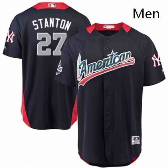 Mens Majestic New York Yankees 27 Giancarlo Stanton Game Navy Blue American League 2018 MLB All Star MLB Jersey